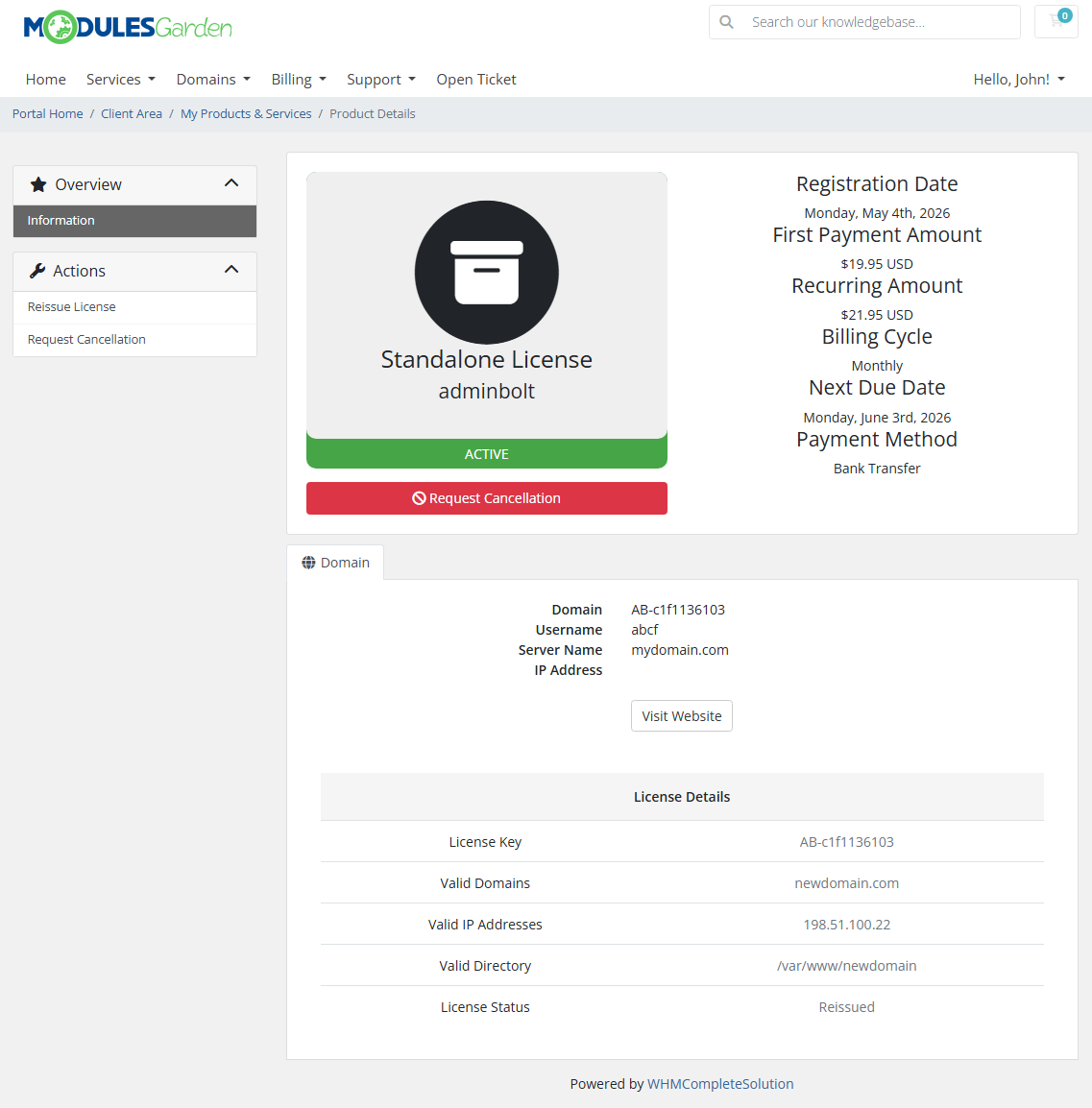 AdminBolt Licenses For WHMCS: Module Screenshot 1