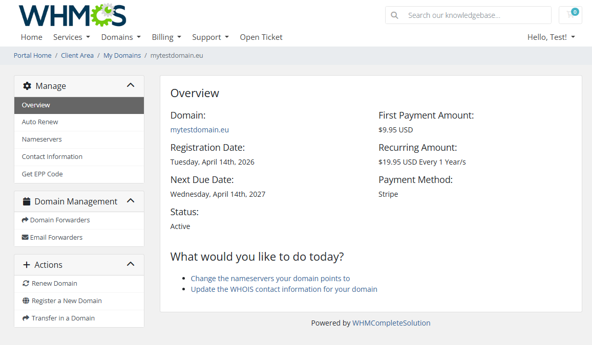 EURid Registrar For WHMCS: Screen 5
