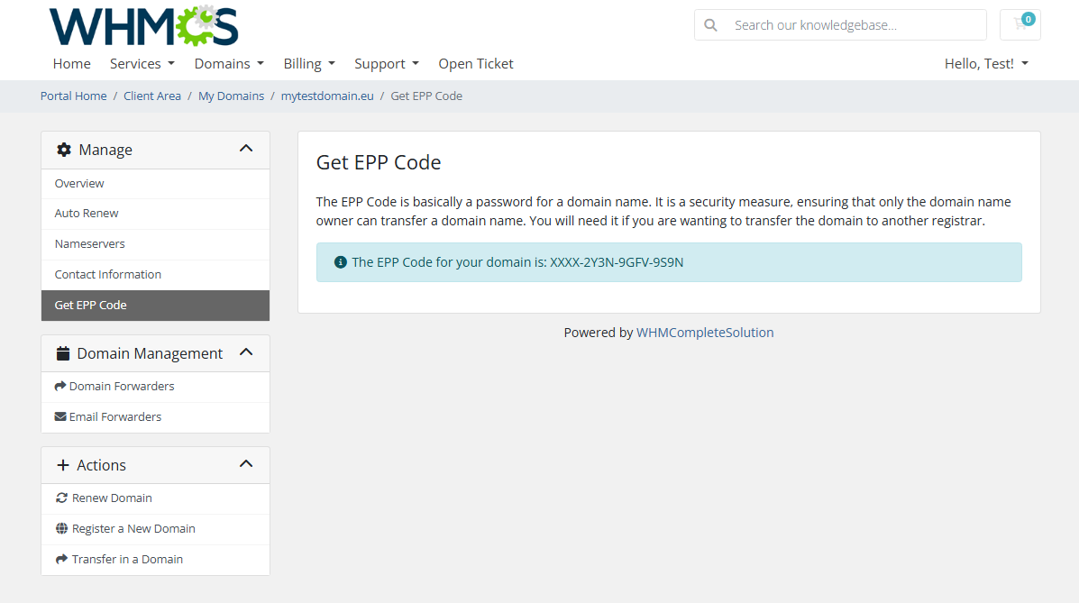 EURid Registrar For WHMCS: Screen 9