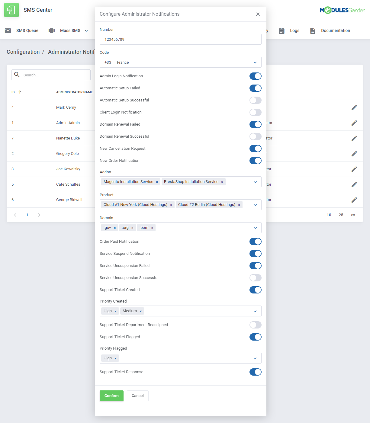 SMS Center For WHMCS: Module Screenshot 15