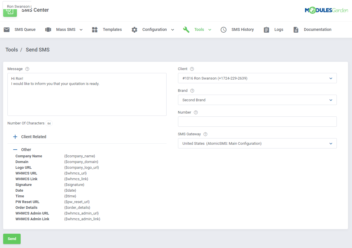 SMS Center For WHMCS: Module Screenshot 17