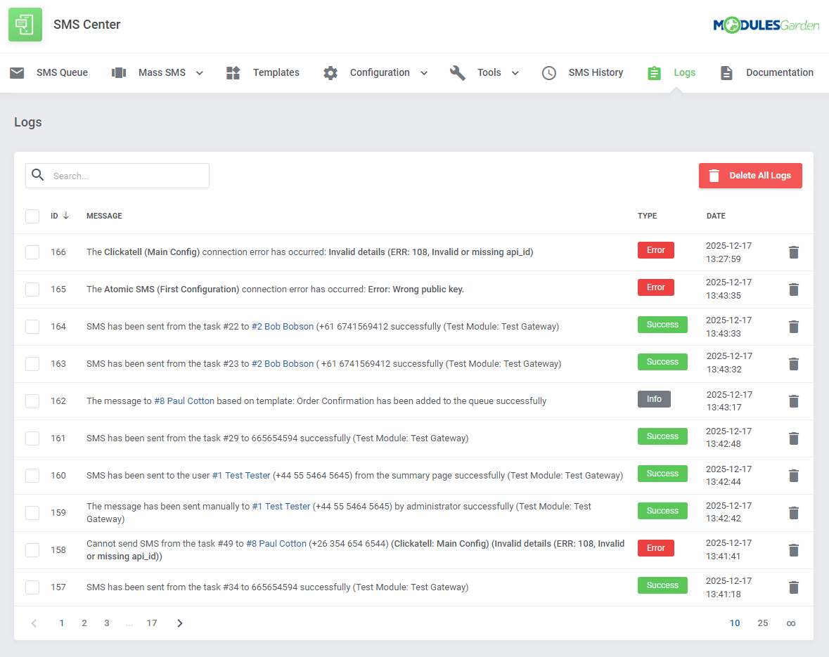 SMS Center For WHMCS: Module Screenshot 20