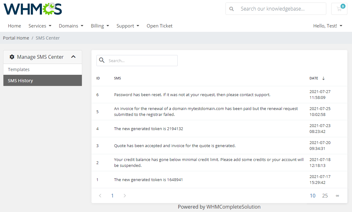 SMS Center For WHMCS: Module Screenshot 22