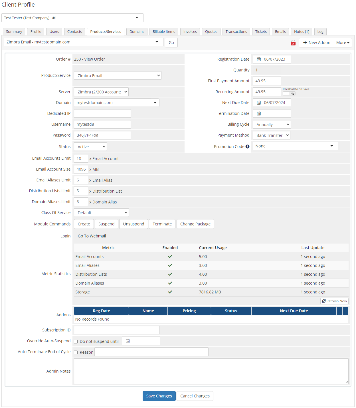 Zimbra & Carbonio Email For WHMCS: Module Screenshot 15