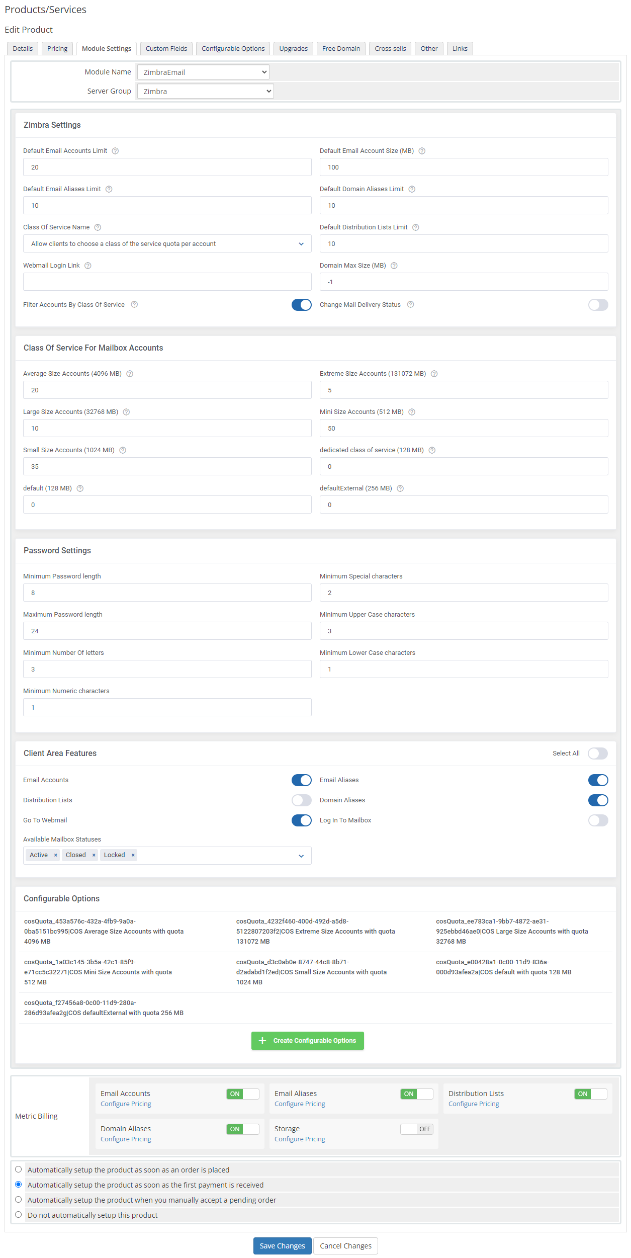 Zimbra & Carbonio Email For WHMCS: Module Screenshot 17